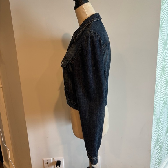 RALPH Ralph Lauren Dark Blue Wash Ruched Shoulder Denim Jean Jacket Medium - Picture 5 of 14